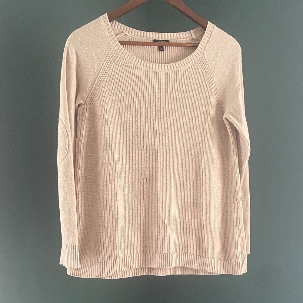 Talbots Women's Beige Crew Neck Sweater patch elbows